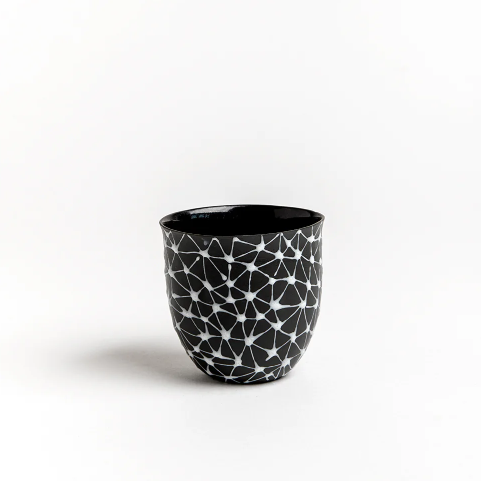 Monochromatic Hatch Work Porcelain Cup