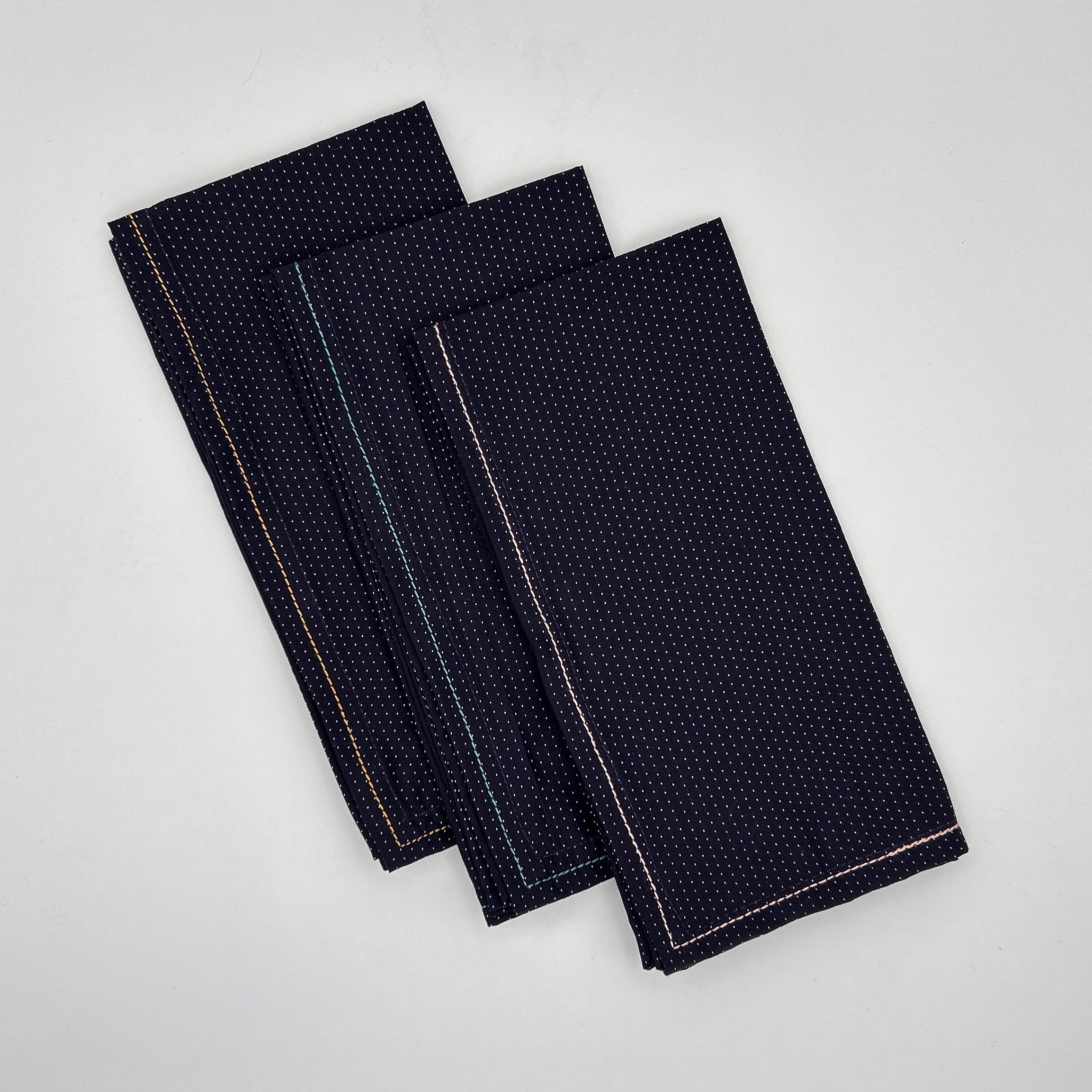 Navy Dot + Dash Contrast Stitch Napkins