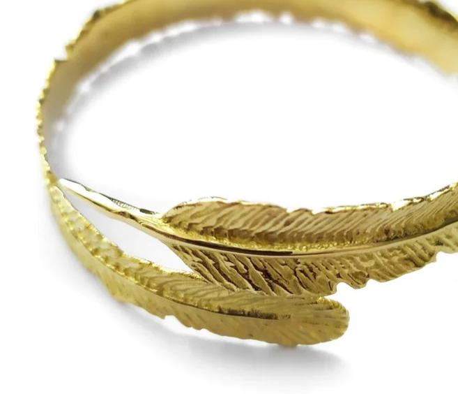 Brass Feather Bangle Bracelet