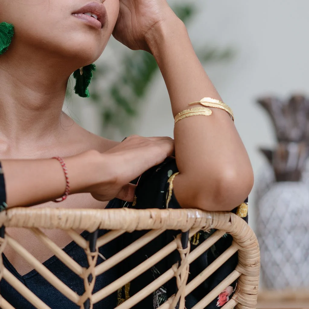 Brass Feather Bangle Bracelet