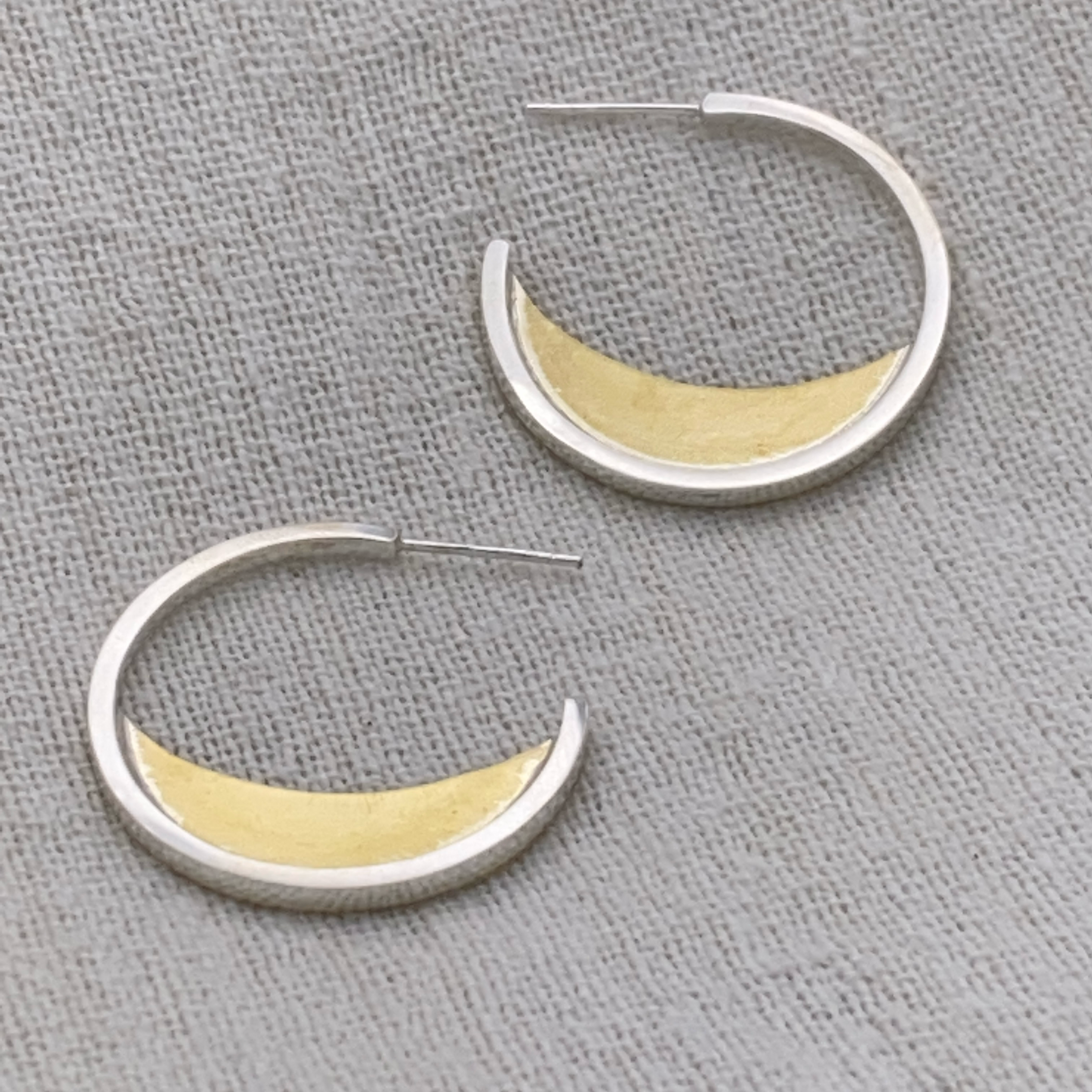 Sterling Silver + Brass Crescent Hoop Earrings