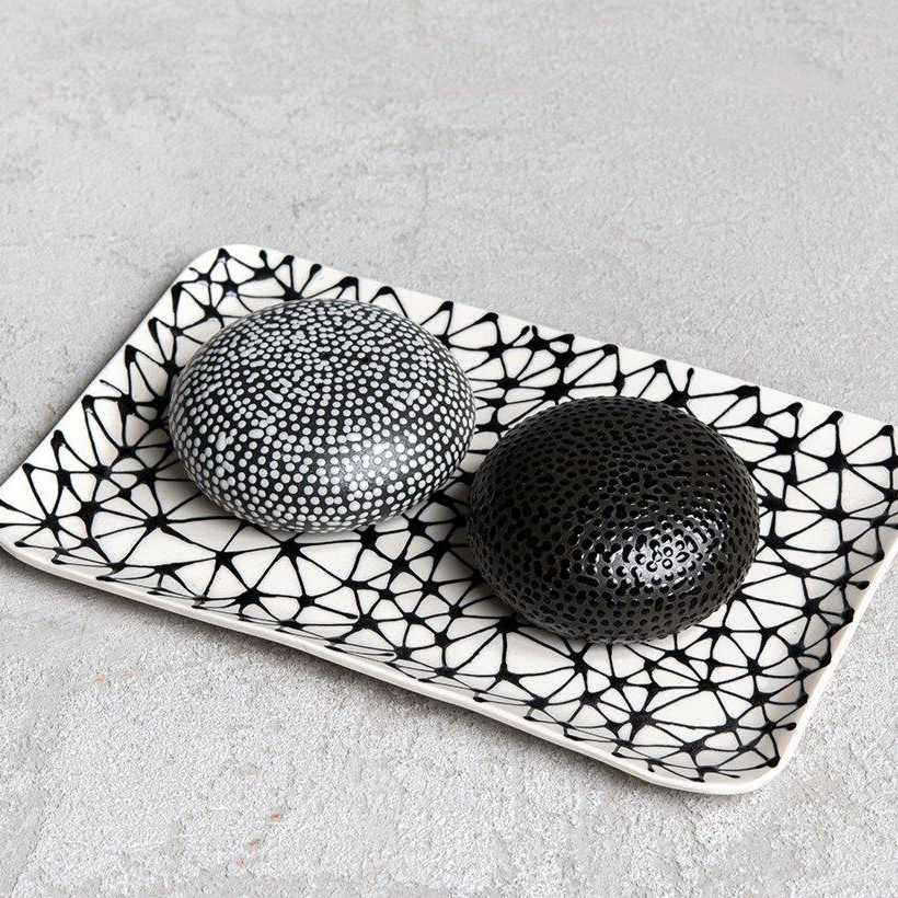 Black Dot on Black + White Porcelain Salt + Pepper Shakers