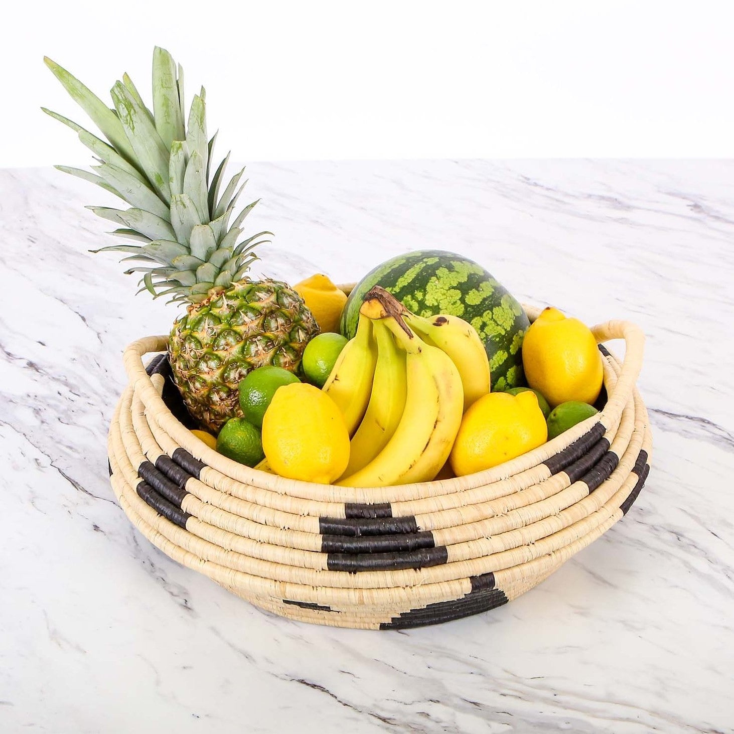 Black Spotted Raffia Storage Basket