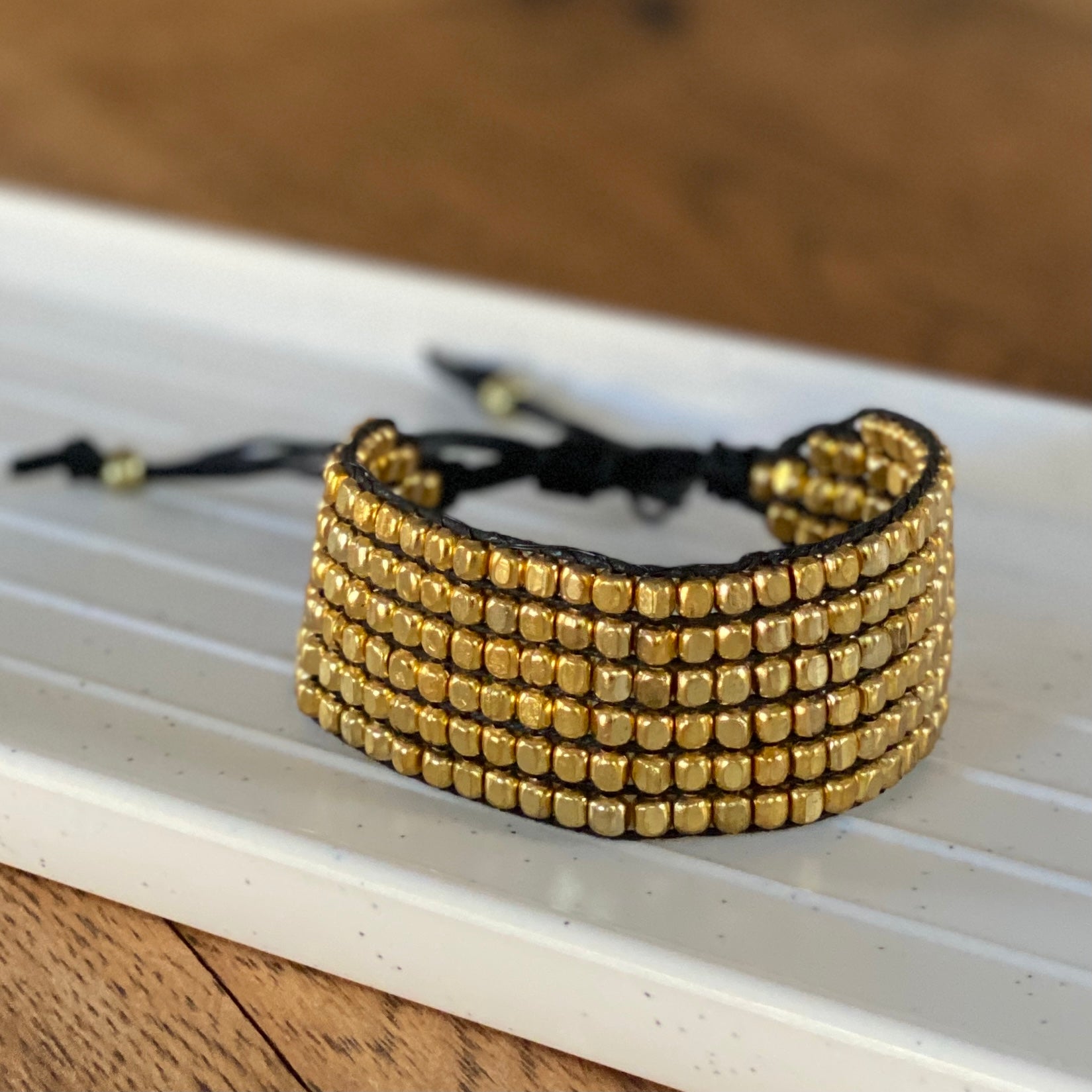 Harjeet Woven Brass Bead Bracelet