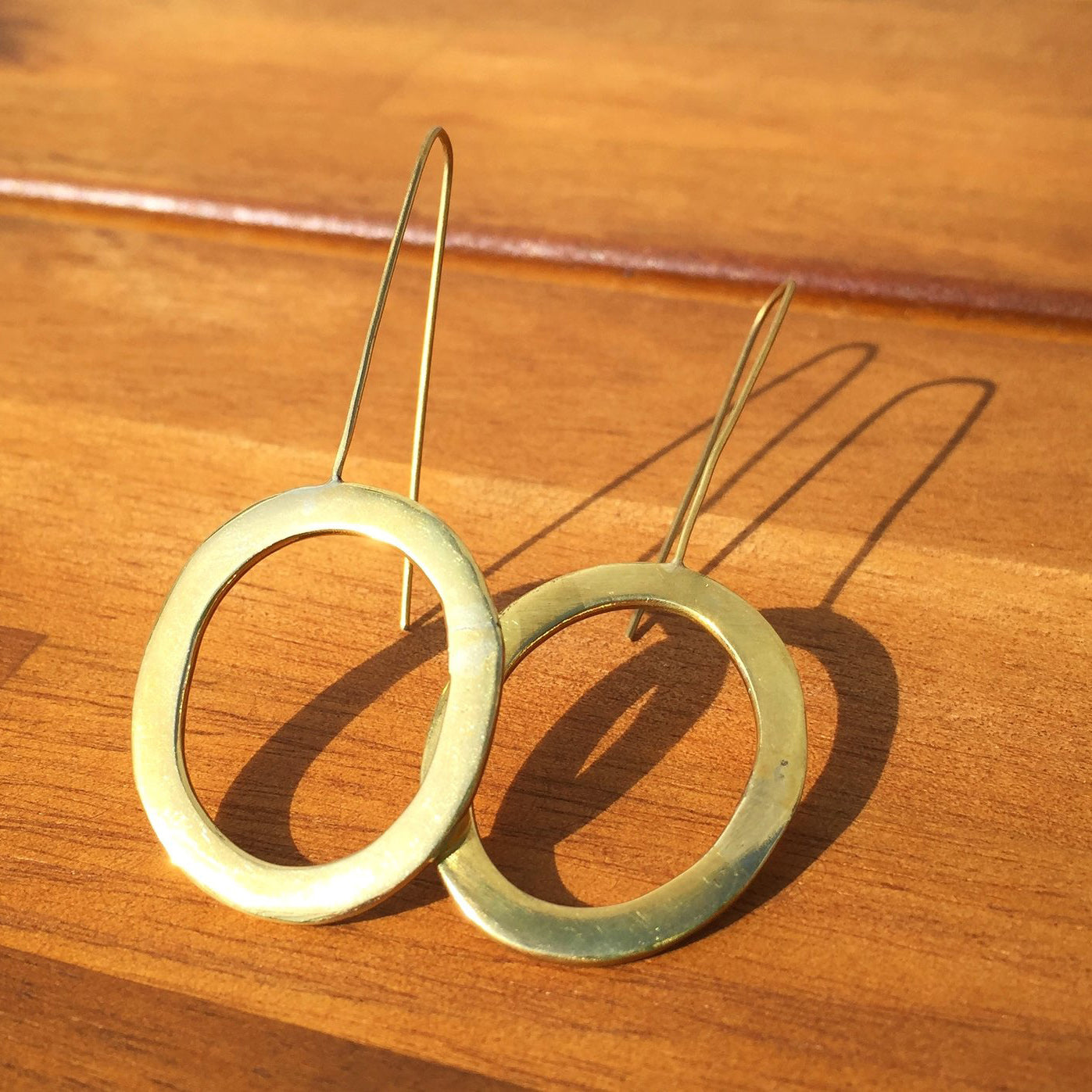 Brass Oval Drop Earrings