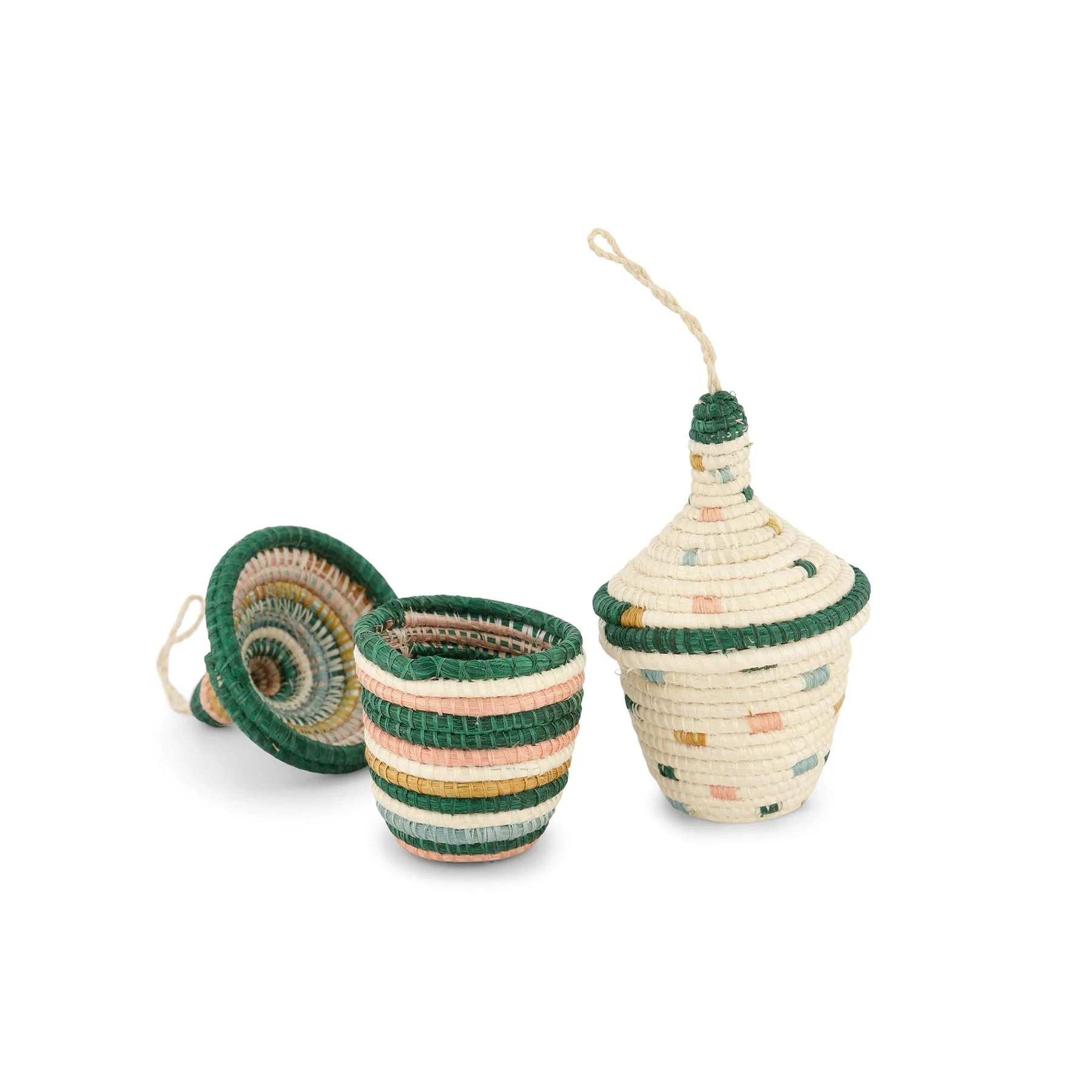 Green Confetti Mini Lidded Basket Ornament Set