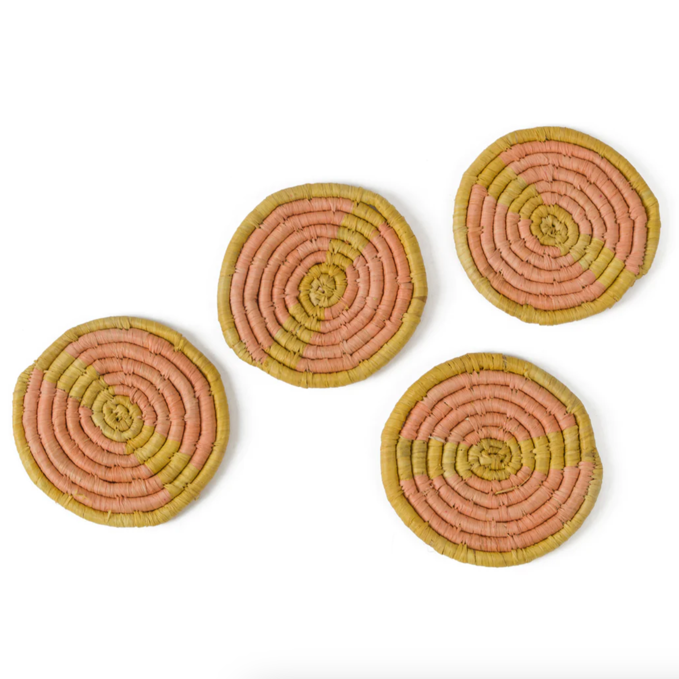 Peach + Mustard Raffia Coaster Set