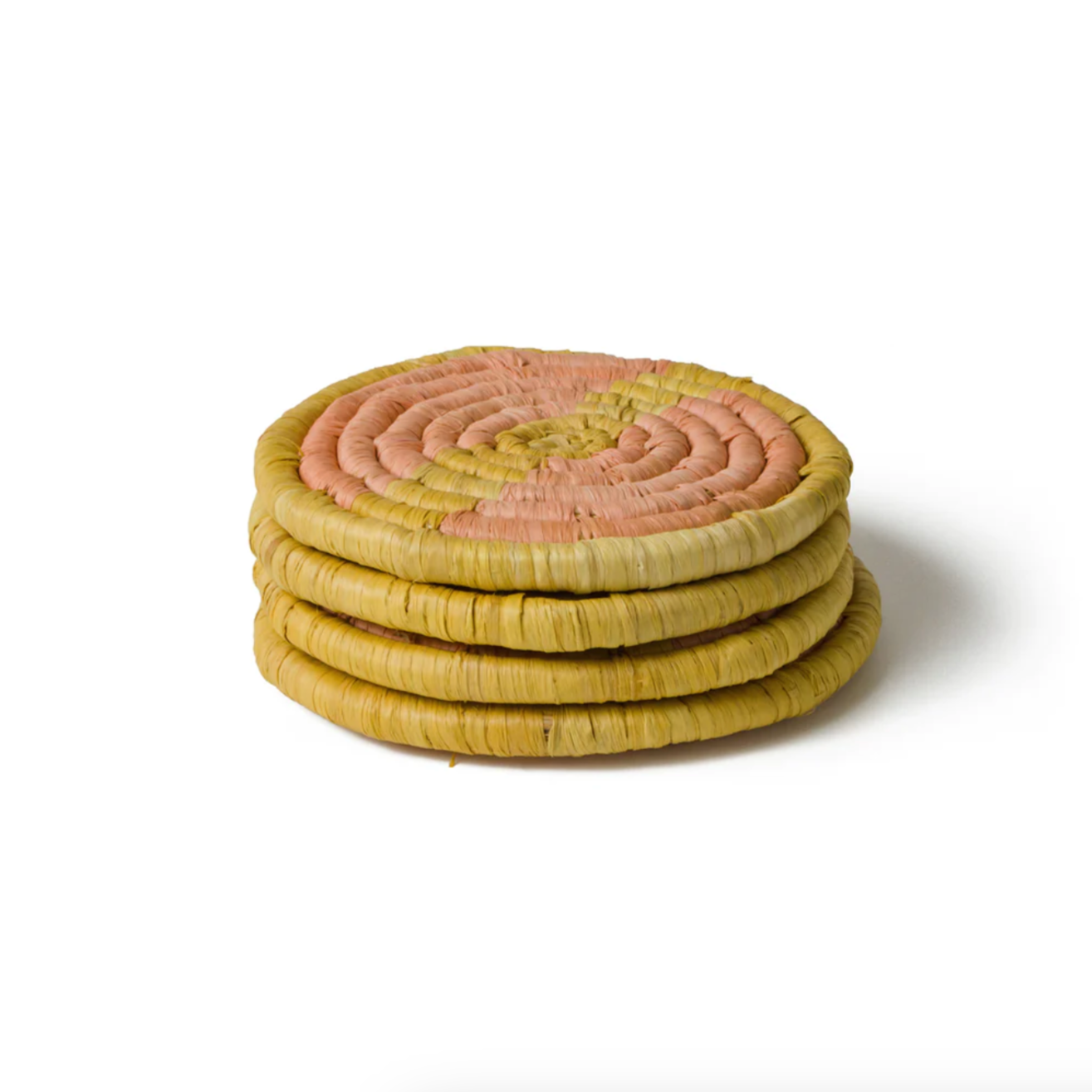 Peach + Mustard Raffia Coaster Set