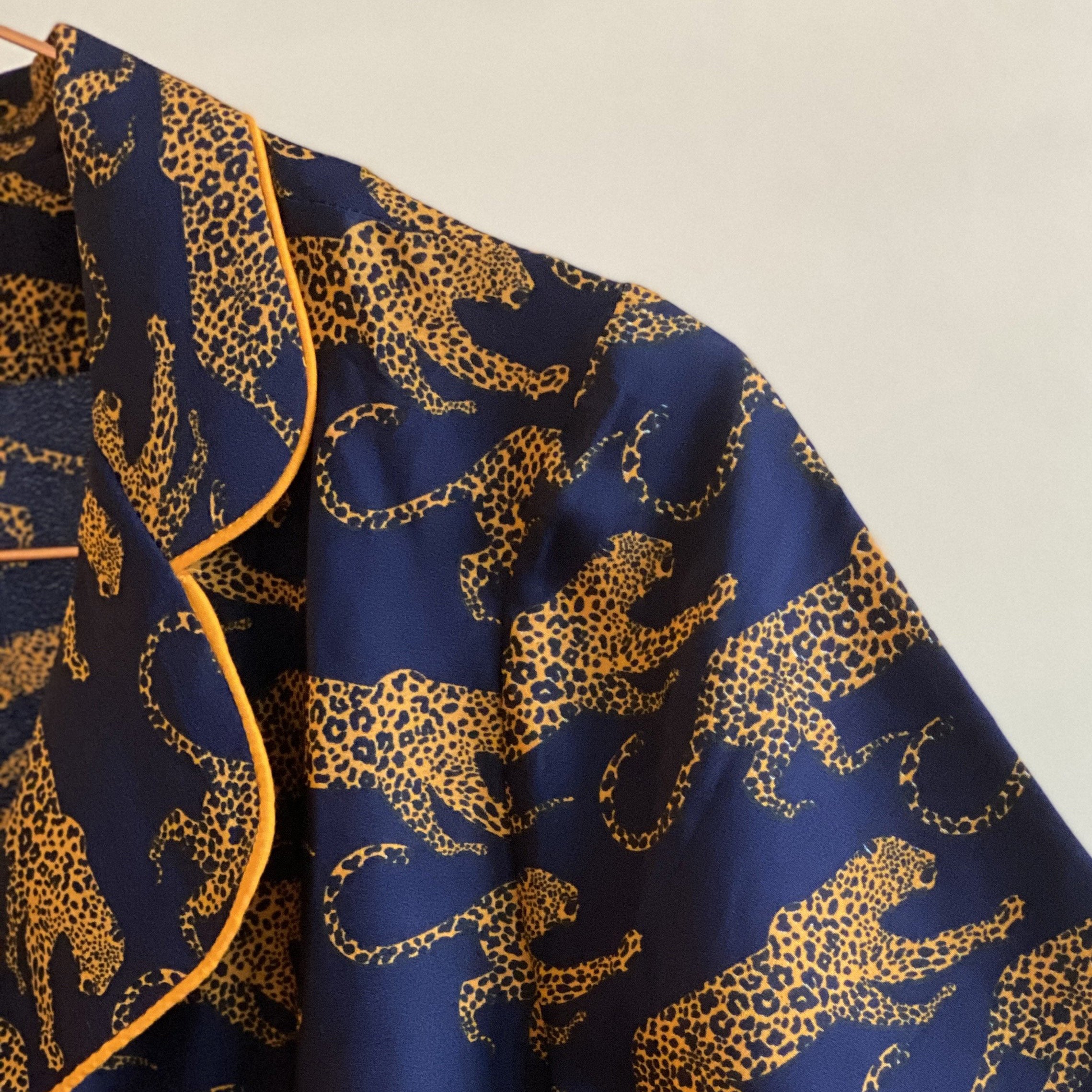 Kids' Navy Leopard Washable Silk Pajamas