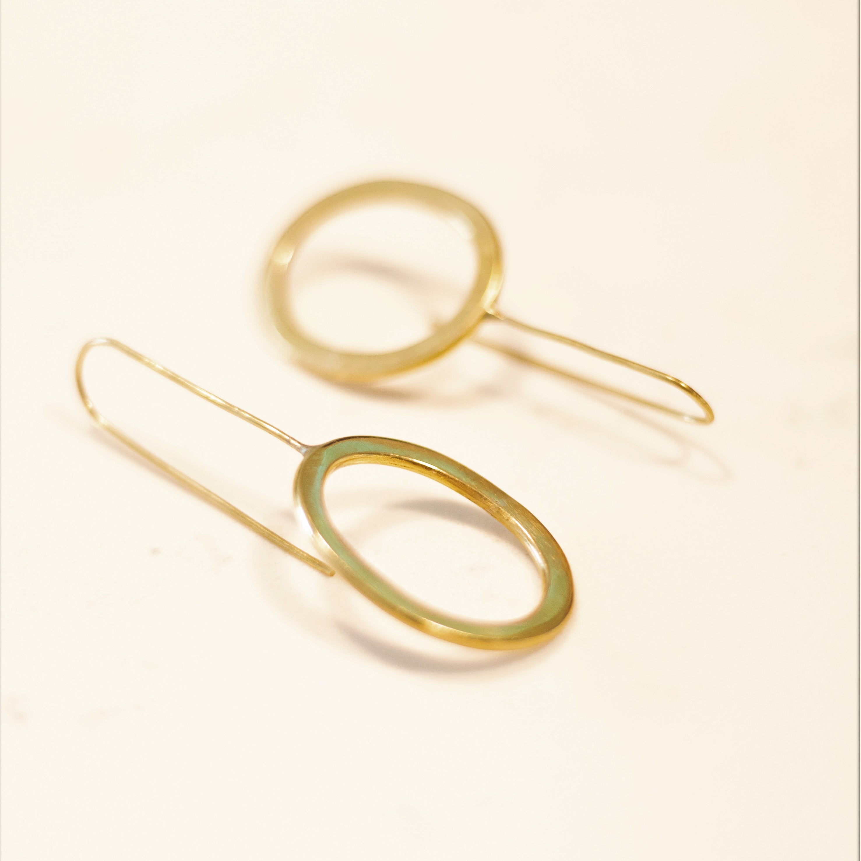 Brass Oval Drop Earrings
