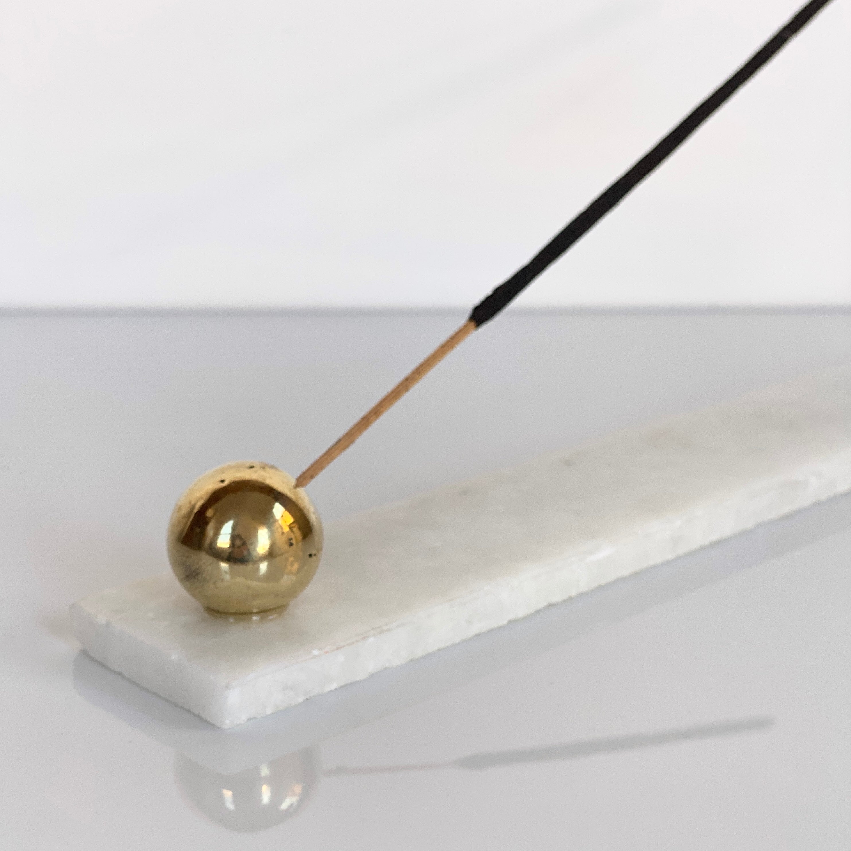 Makrana Marble + Brass Ball Incense Holder