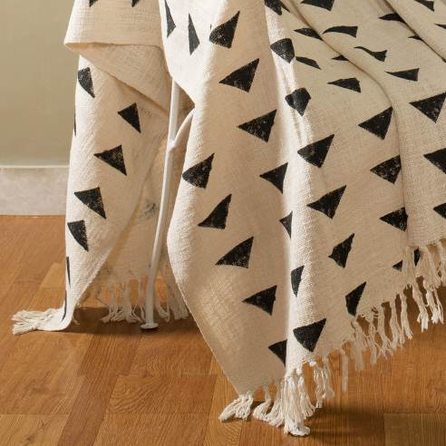 Monochrome Block Print Cotton Throw Blanket