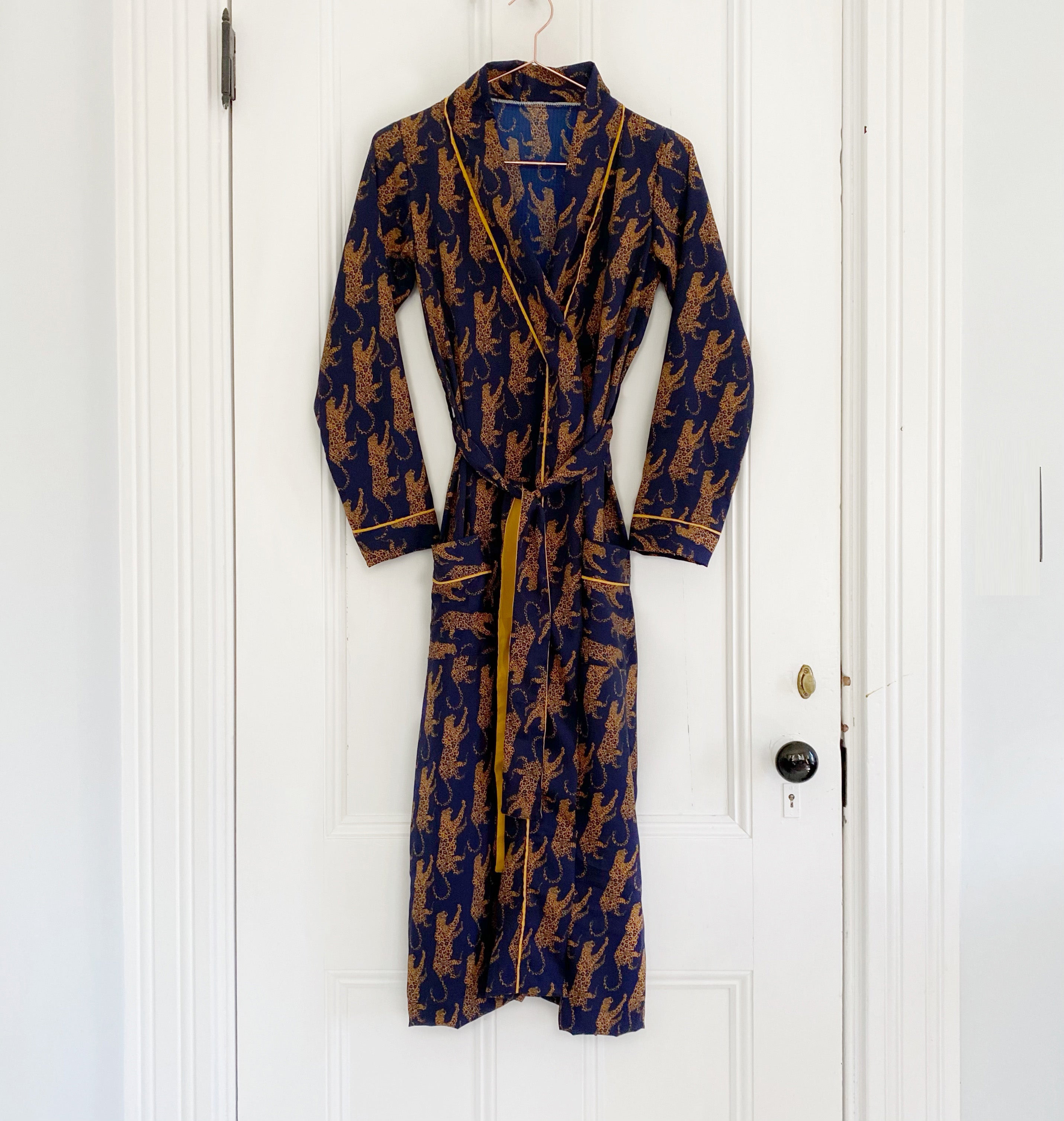 Navy Leopard Washable Silk Robe