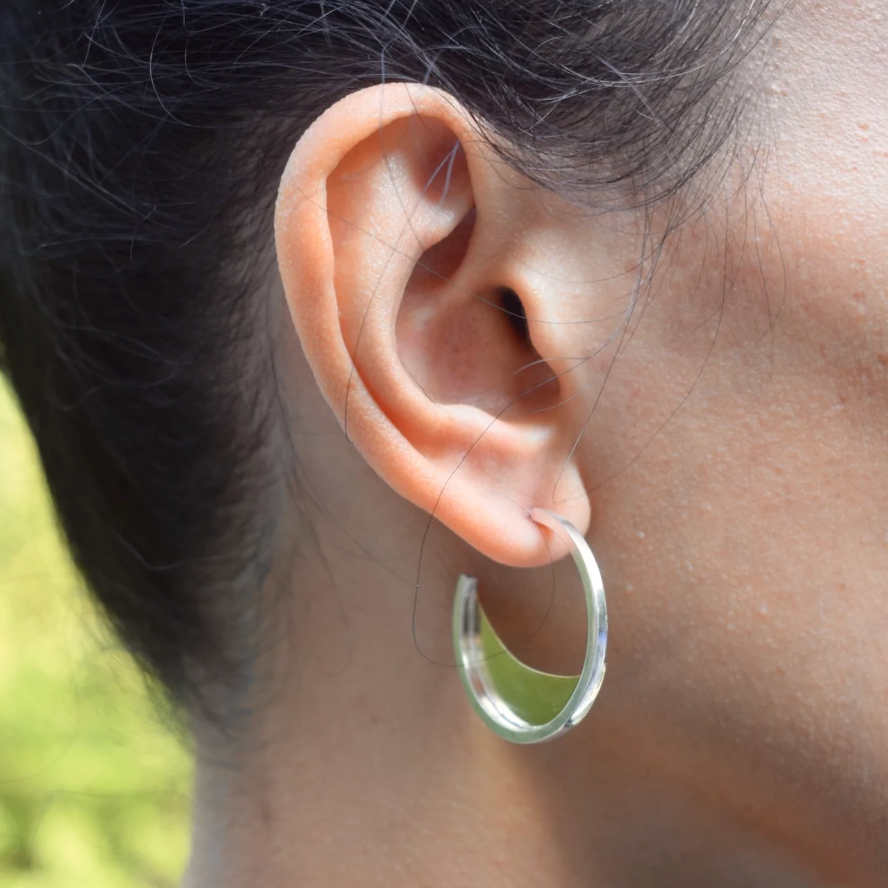 Sterling Silver + Brass Crescent Hoop Earrings