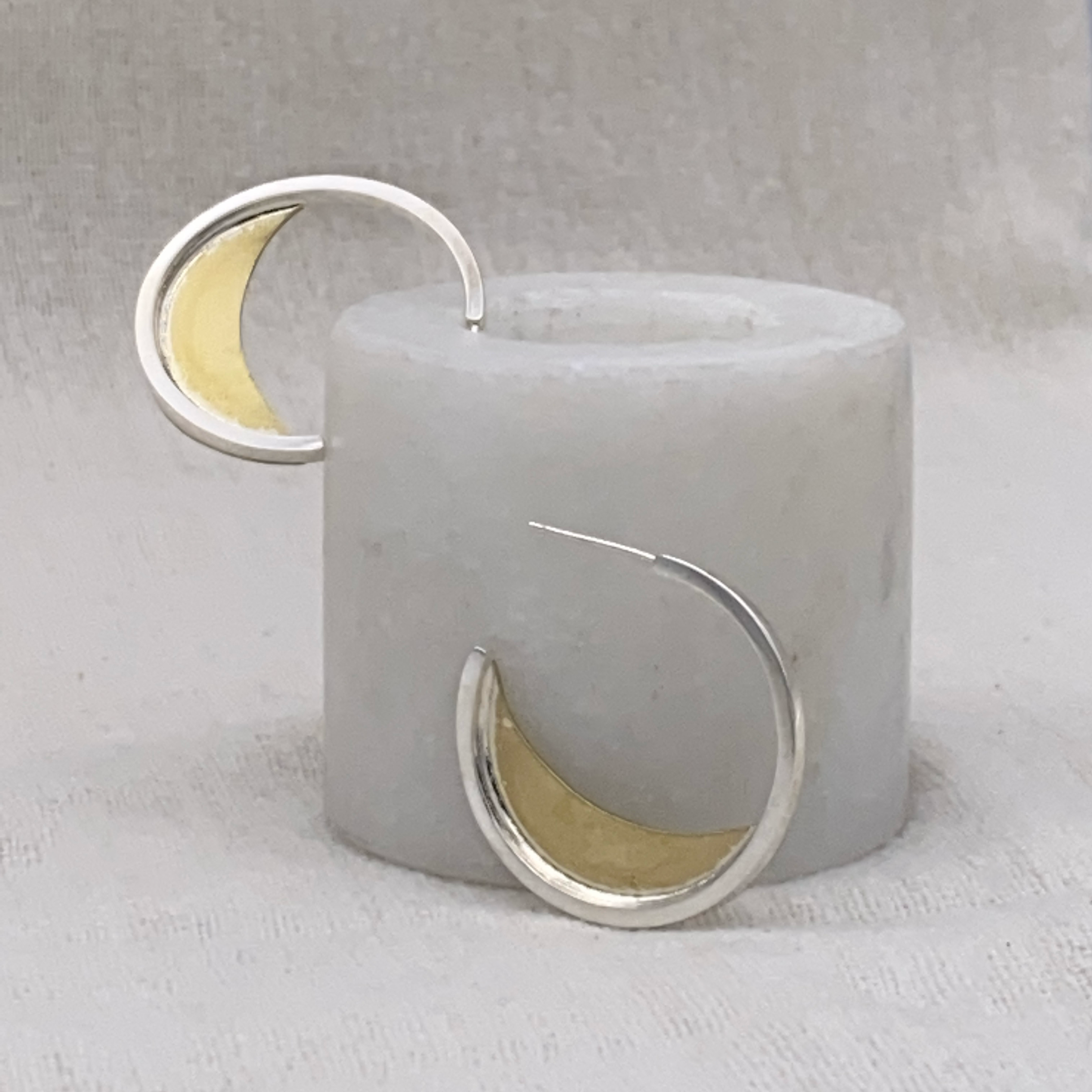 Sterling Silver + Brass Crescent Hoop Earrings