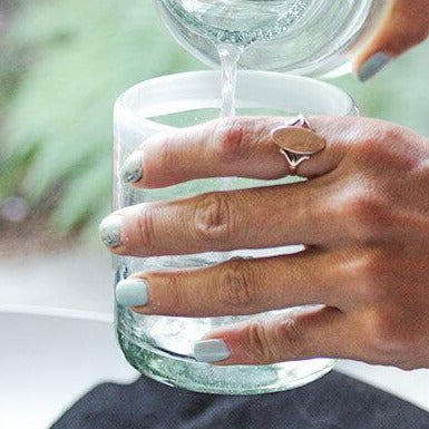 Blown Glass White Rim Short Tumbler Set