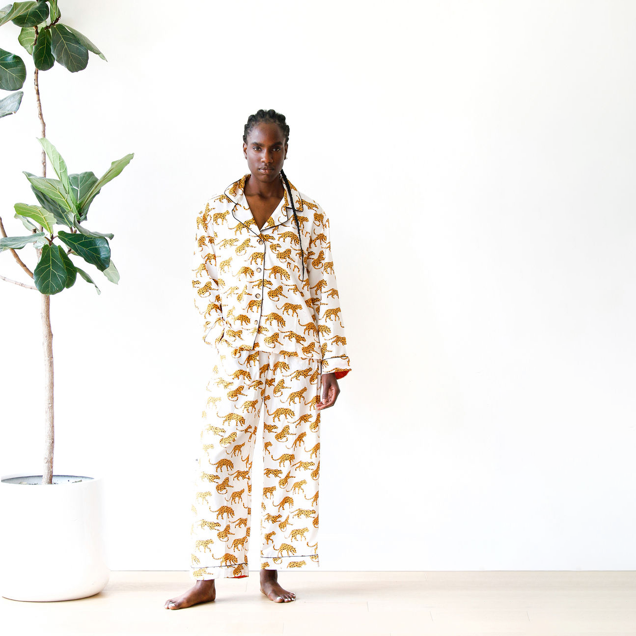 Women's White Leopard Washable Silk Pajamas