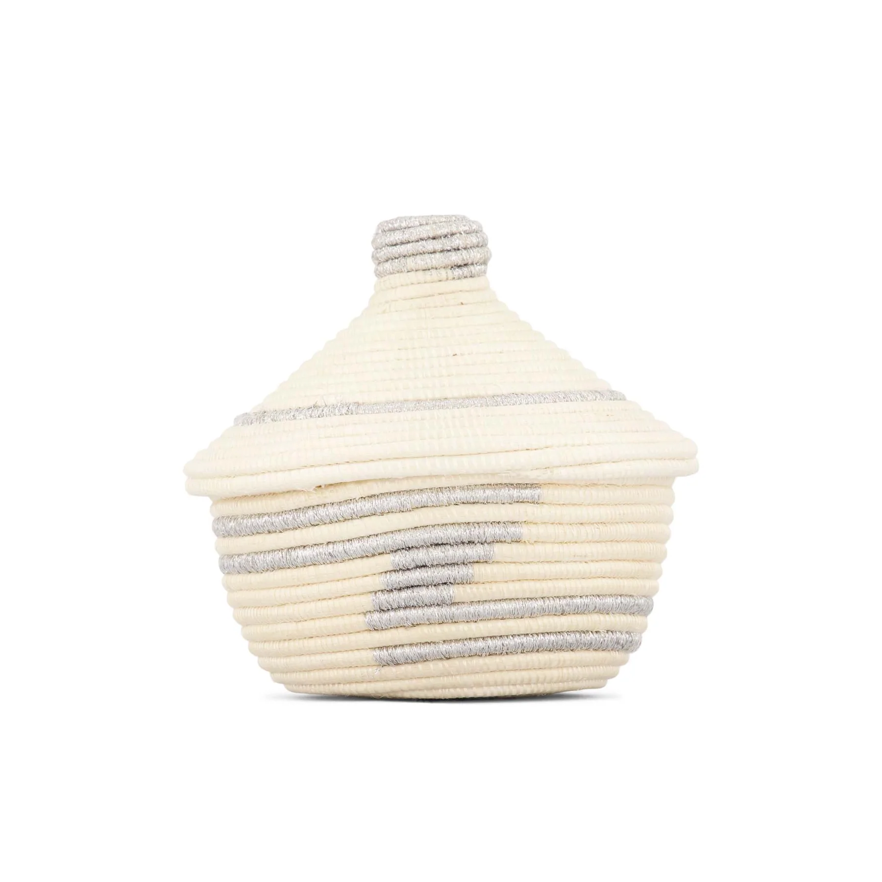 White + Silver Metallic Small Lidded Basket