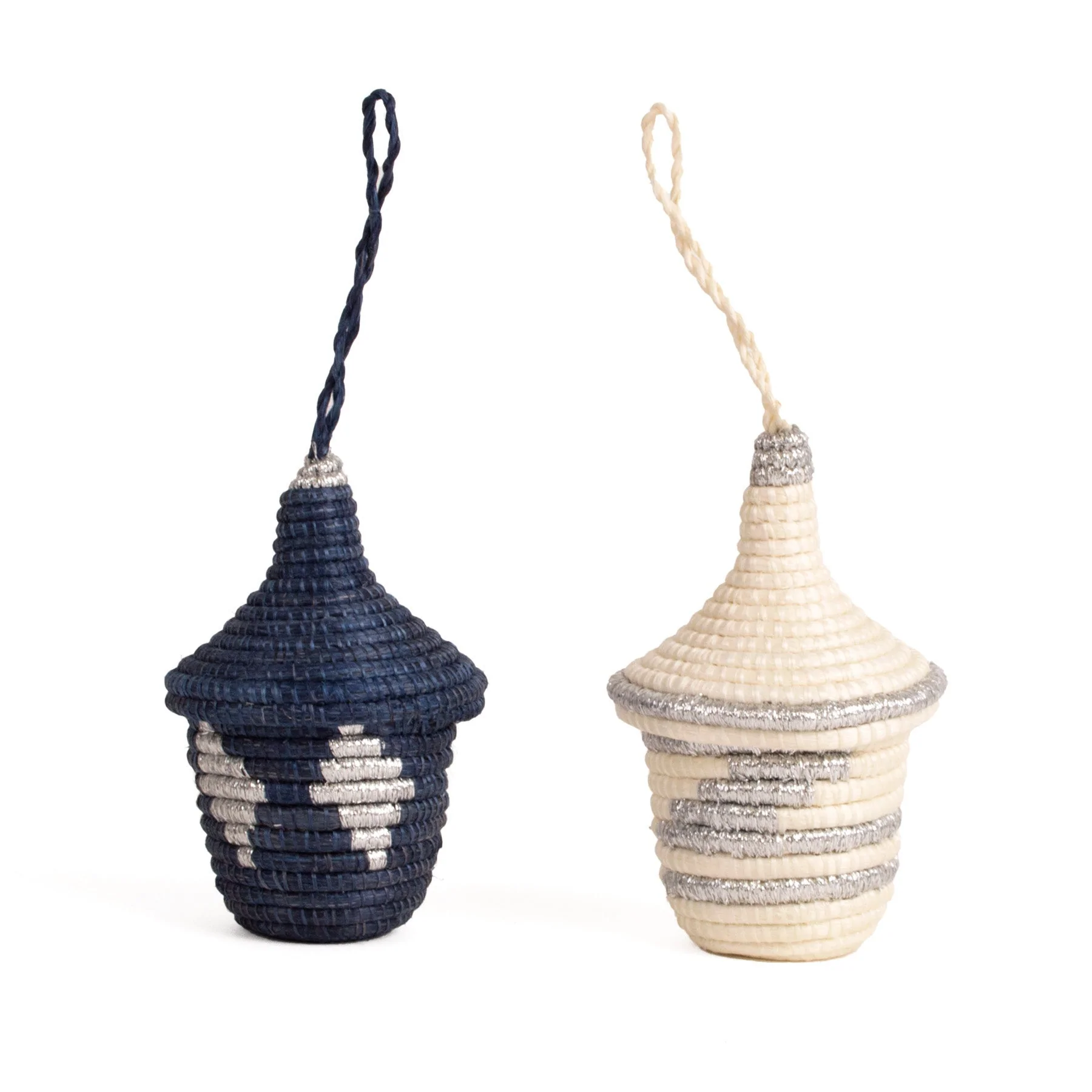 Navy + Silver Mini Lidded Basket Ornament Set