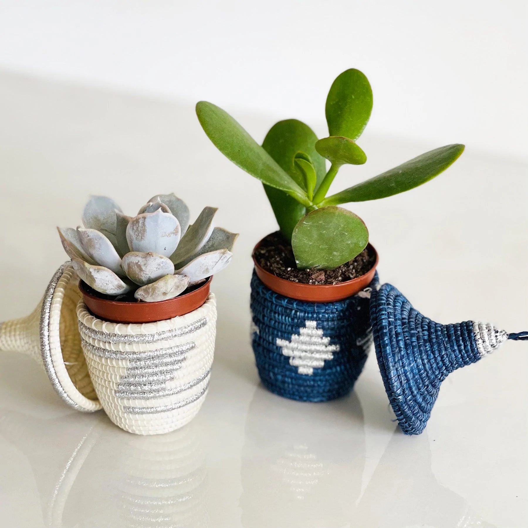 Navy + Silver Mini Lidded Basket Ornament Set