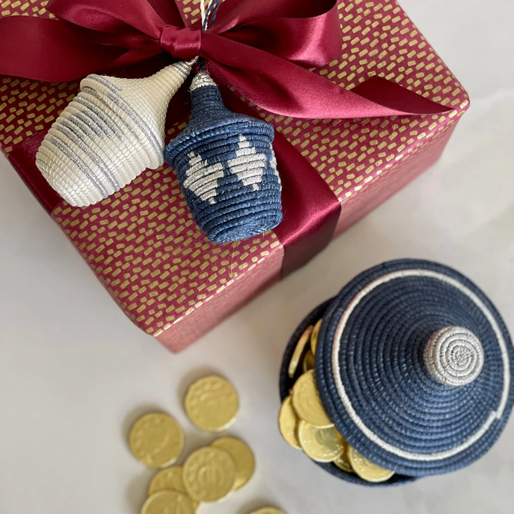 Navy + Silver Mini Lidded Basket Ornament Set