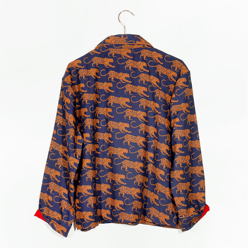 Women's Navy Leopard Washable Silk Pajamas