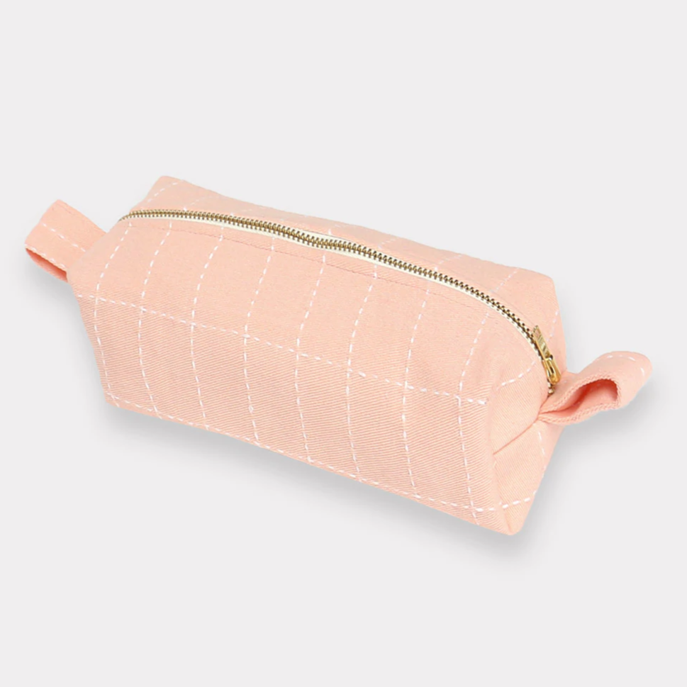 Small Toiletry Bag Blush Pink Grid Stitch – Abroad Modern